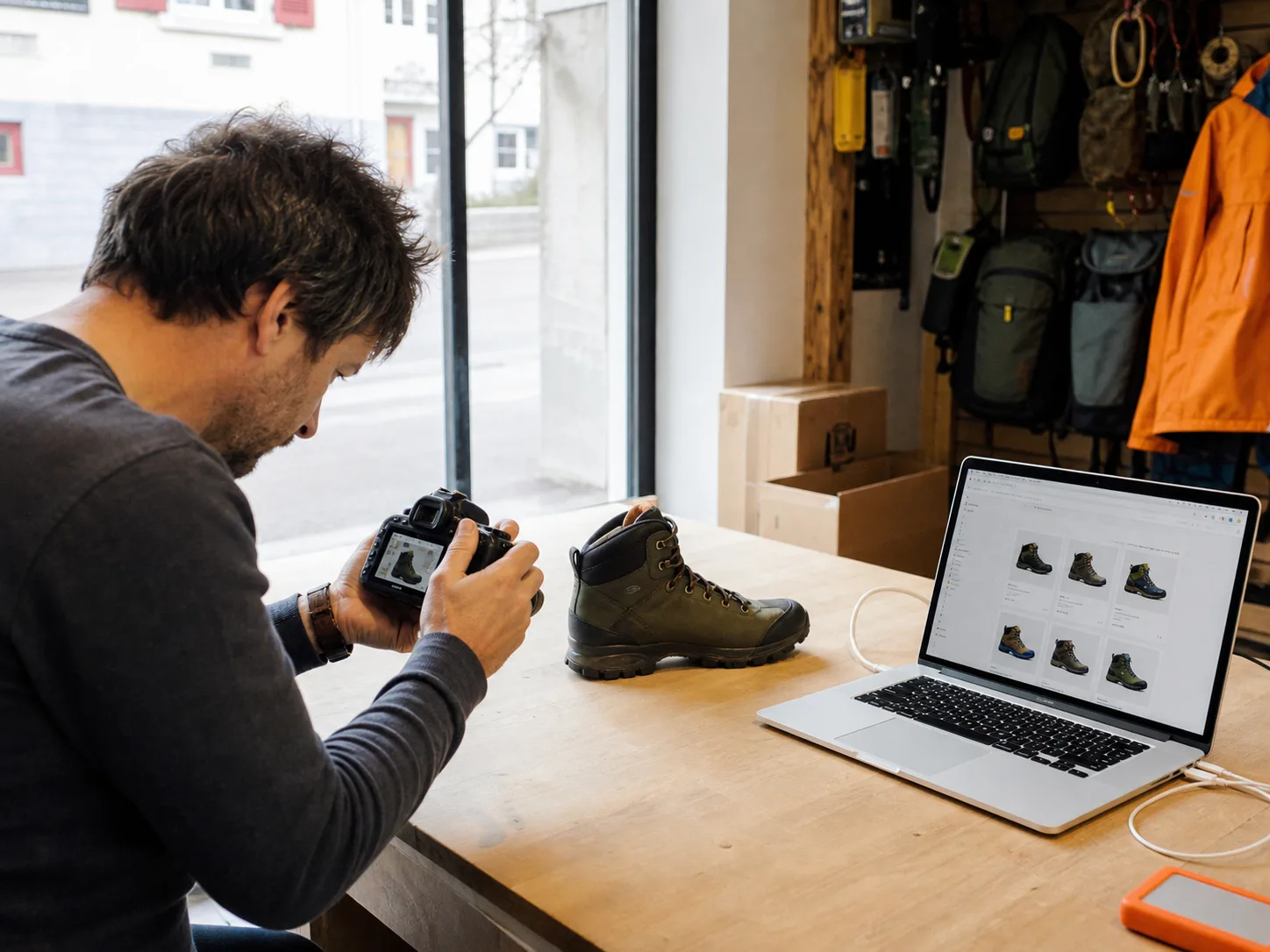 Händler fotografiert ein Produkt für seinen digitalen Katalog