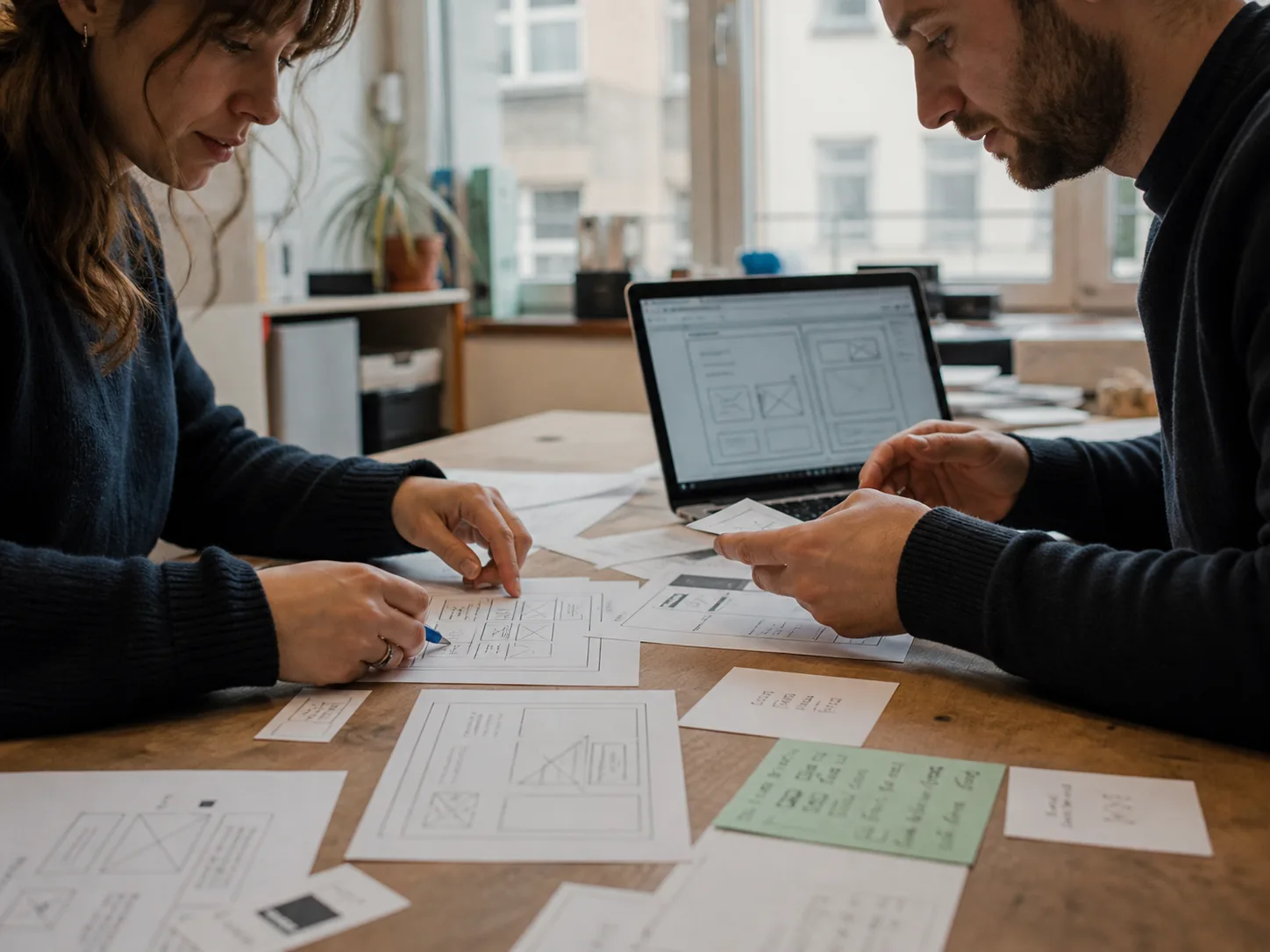 Profis klären Wireframes und Schnittstellenentscheidungen