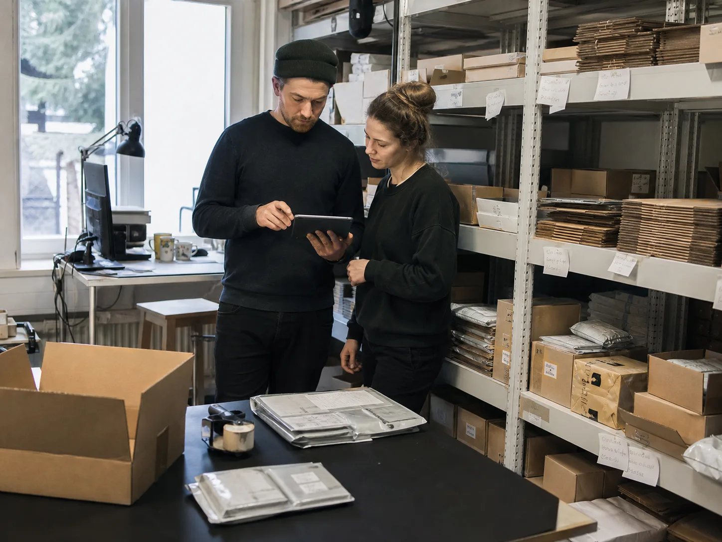 Team verifying orders in an e-commerce warehouse
